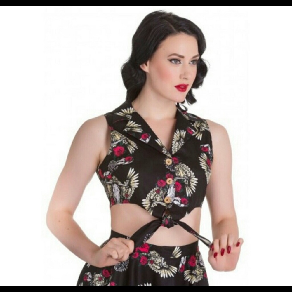 hell bunny vixen pinup rockabilly skull button up top - Picture 4 of 4